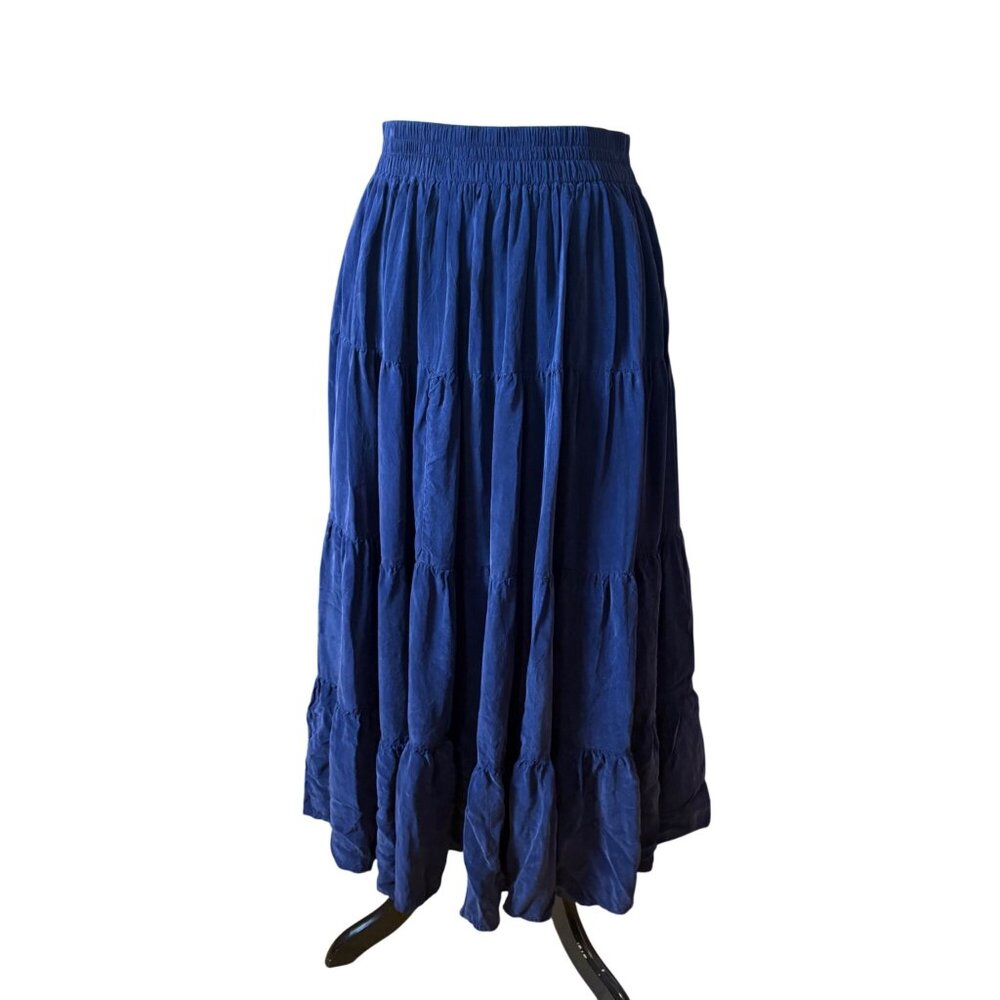 Vintage Longhorn Niver Womens Navy Blue Tiered Maxi Skirt Large Western USA Boho